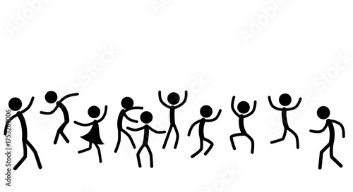 Stick figures dancing joyfully in a dynamic silhouette style