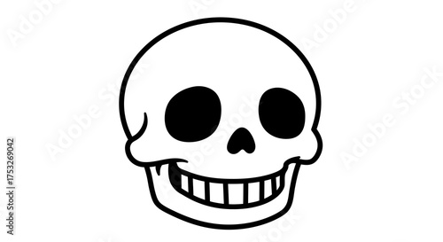 Smiling skull design in simple black and white style for halloween art projects