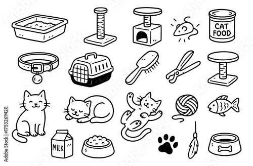Charming cat essentials collection: playful doodle pet supplies and accessories