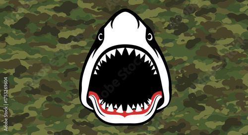 Shark design on camouflage background for military style themes