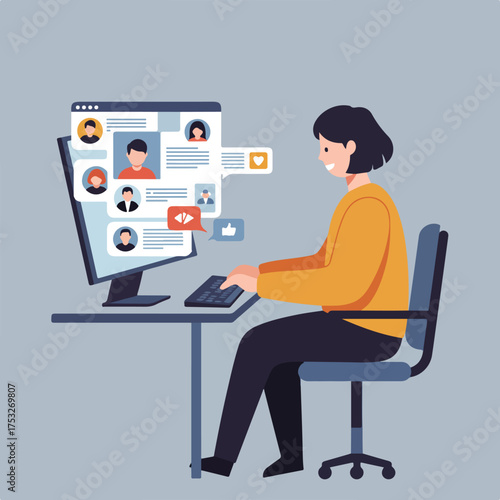 Person interacting on social media feed, browsing profiles and engaging with content
