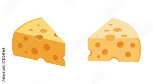 Two cartoon cheese wedges with holes on white background