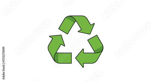 Green recycling symbol with 3d arrows on white background