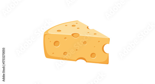 Cheese slice with holes on white background in cartoon style