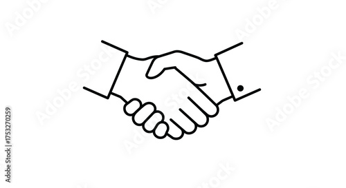 Minimalist black and white handshake illustration symbolizing agreement and p…
