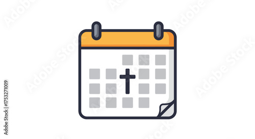 Minimalist calendar icon with cross for religious events
