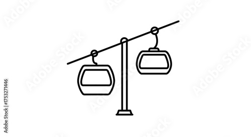 Minimalist cable car icon in black and white linear style