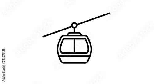 Minimalist cable car icon in black and white linear style