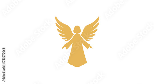 Minimalist silhouette of a golden angel with outstretched wings
