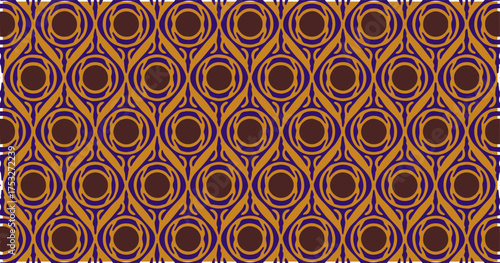 Circular geometric pattern with concentric rings in brown and orange creating a vintage retro style.