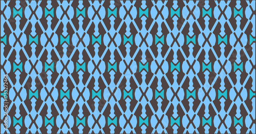 Geometric abstract pattern in blue and gray tones forming modern repetitive shapes for wallpaper, textile, or background design.