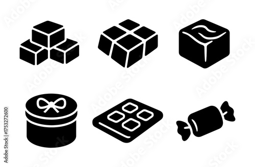 Simple black candy and sweets icons collection