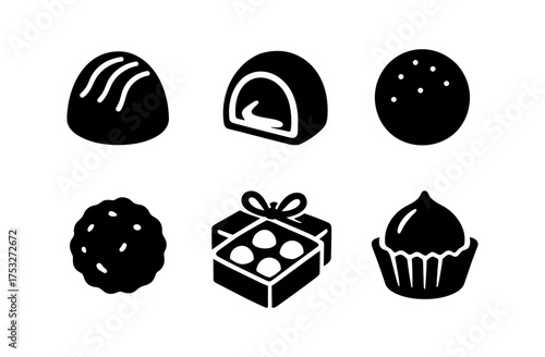 Flat icon set of assorted chocolate sweets and gift box