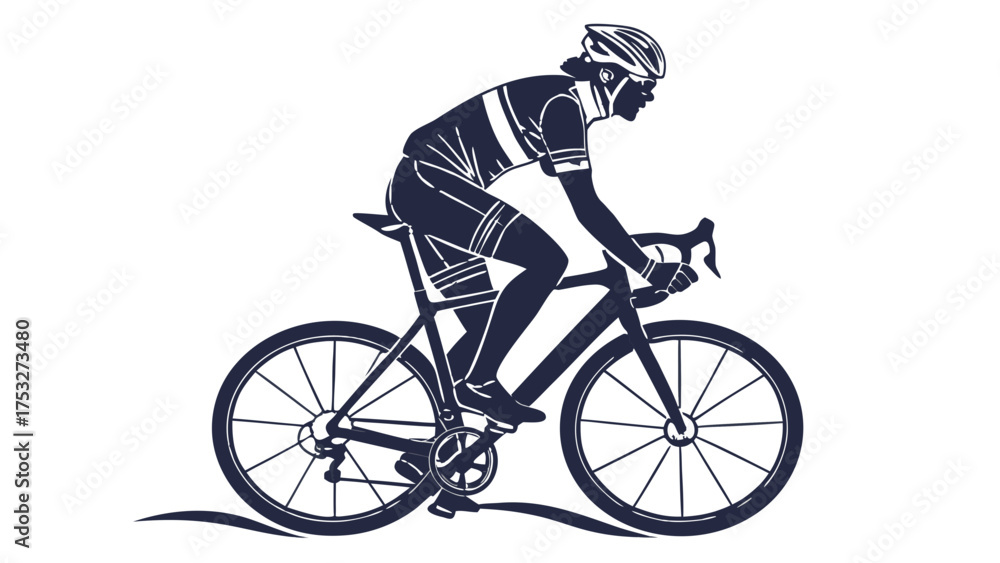 Fototapeta premium Silhouette of a cyclist wearing helmet and sportswear riding a bicycle on a white background image art created with generated ai