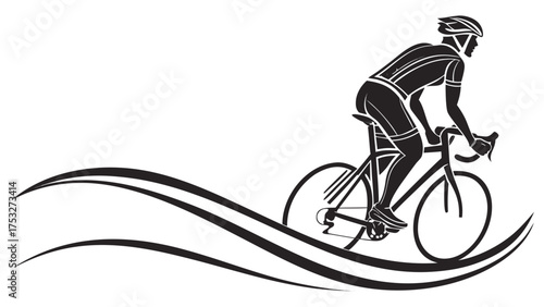 Silhouette of a cyclist wearing a helmet riding a bicycle with decorative wave design underneath it created with generated ai