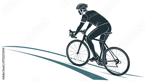 Silhouette of cyclist wearing helmet and riding a bicycle on a road with a shadow cast beneath it created with generated ai