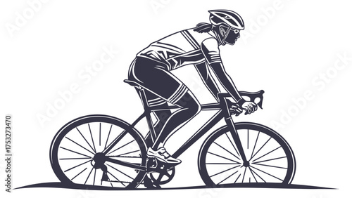 Silhouette of a cyclist with helmet riding a road bike with drop handlebars in monochrome style vector art created with generated ai