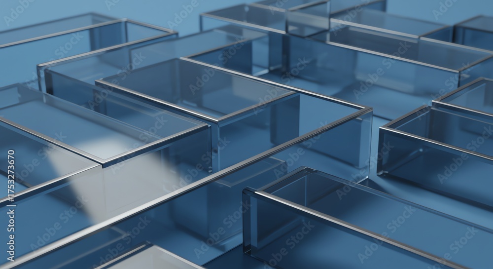 Obraz premium Blue geometric blocks with transparent background