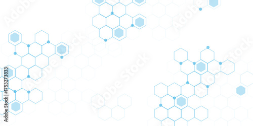 Abstract white background with blue hexagons seamless pattern and geometric in vector design. Futuristic blue neon honeycombs. Modern technology design .Minimal style website banner, decoration .