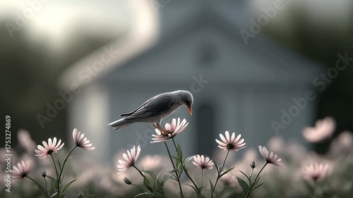 A Serene Moment of Seagulls Perching in a Field of Daisies
