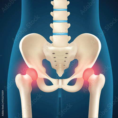 
Realistic Vector. Hip Joint Pain & Inflammation SceneRealistic Vector. Hip Joint Pain and Inflammation Scene