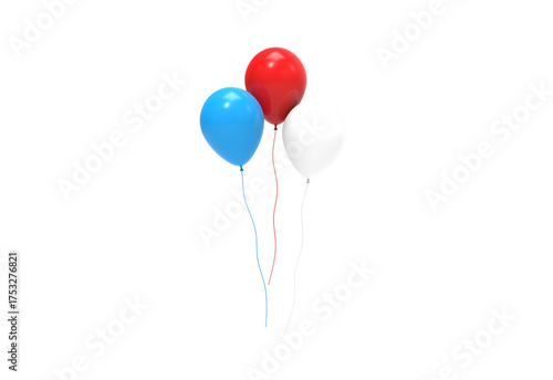 white red blue balloon front view without shadow 3d render