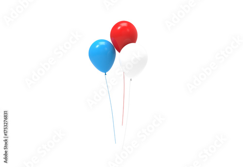 white red blue balloon angle view without shadow 3d render
