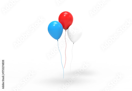 white red blue balloon front view with shadow 3d render
