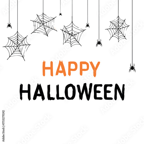 happy halloween text with spider vector illustration