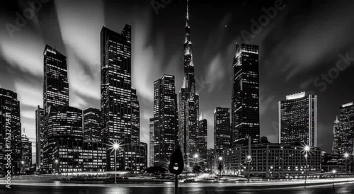 Elegant Monochrome Cityscape – Modern Skyline in Black and White Art