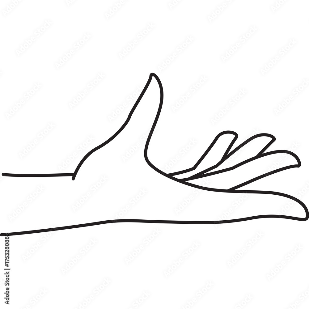Fototapeta premium Line art of a Caucasian hand with fingers extended showing a receiving gesture on a white background