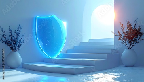 Glowing Blue Shield Symbolizing Digital Security and Protection.