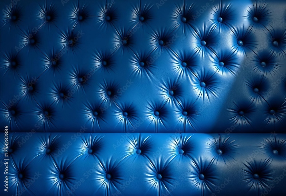 Fototapeta premium Rich blue tufted leather backdrop with button detailing, ample copy space, tufted, copy space