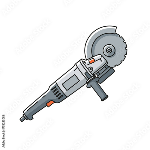 Illustration of a powerful electric angle grinder tool for construction and DIY projects