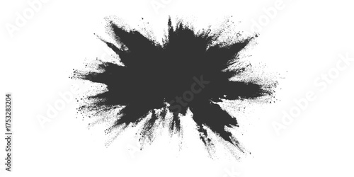 Abstract Black Powder Explosion on White Background Ink Splash, Explosive black powder burst effect isolated on white background. Black chalk explosion. black powder explosion.