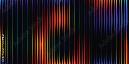 Abstract vertical stripes with vibrant rainbow gradient on a black background vector