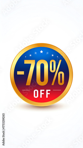 Promotional sale badge showcasing an impressive 70% discount for shoppers seeking great deals.