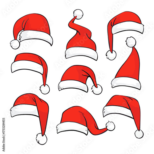 Festive Assortment of Red Santa Hats for Holiday Cheer A Collection of Christmas Accents