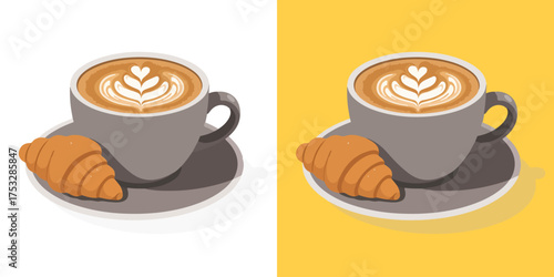 Cozy Coffee Cup and Croissant Flat Design Vector