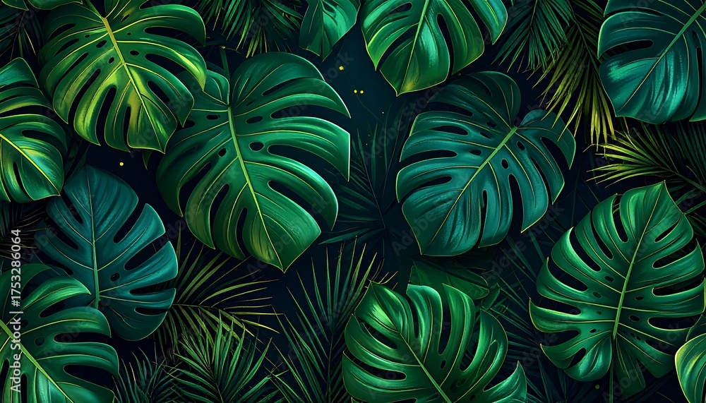 Fototapeta premium Lush Tropical Monstera Leaves Background.