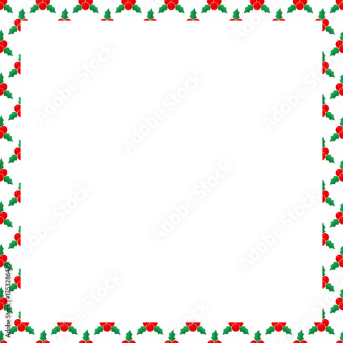 Christmas square frame, Christmas Frame with Holly and Red Berry Pattern Border