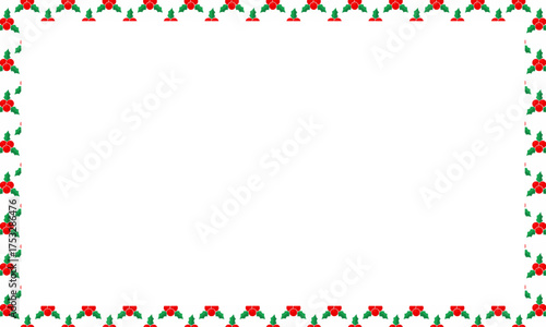 Christmas Frame with Holly Leaves and Red Berries Border, Christmas card template 