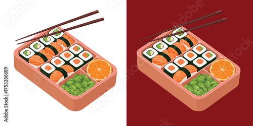 Flat Design Sushi Bento Box