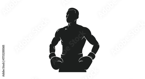 Boxer Silhouette with Gloves. Strong Male Athlete Illustration. Sport, Strength, Determination Concept.
