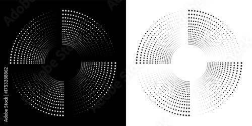 Set of halftone dots gradient pattern texture isolated on white background. Straight dotted spots using halftone circle dot raster texture. Vector blot half tone collection.