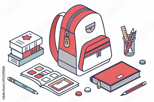school supplies set with backpack