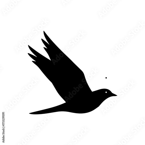 A solitary black bird soars freely against a stark white sky embodying hope and liberation in simple