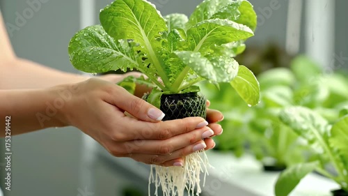 Hands Holding Hydroponic Plant With Exposed Roots
