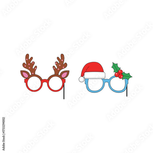 Christmas photo booth props festive holiday glasses fun santa reindeer antlers party accessories vector