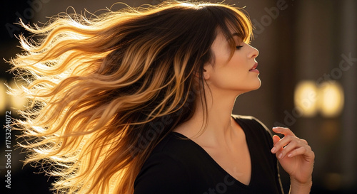 Woman With Flowing Hair Lit by Golden Sunlight During Sunset